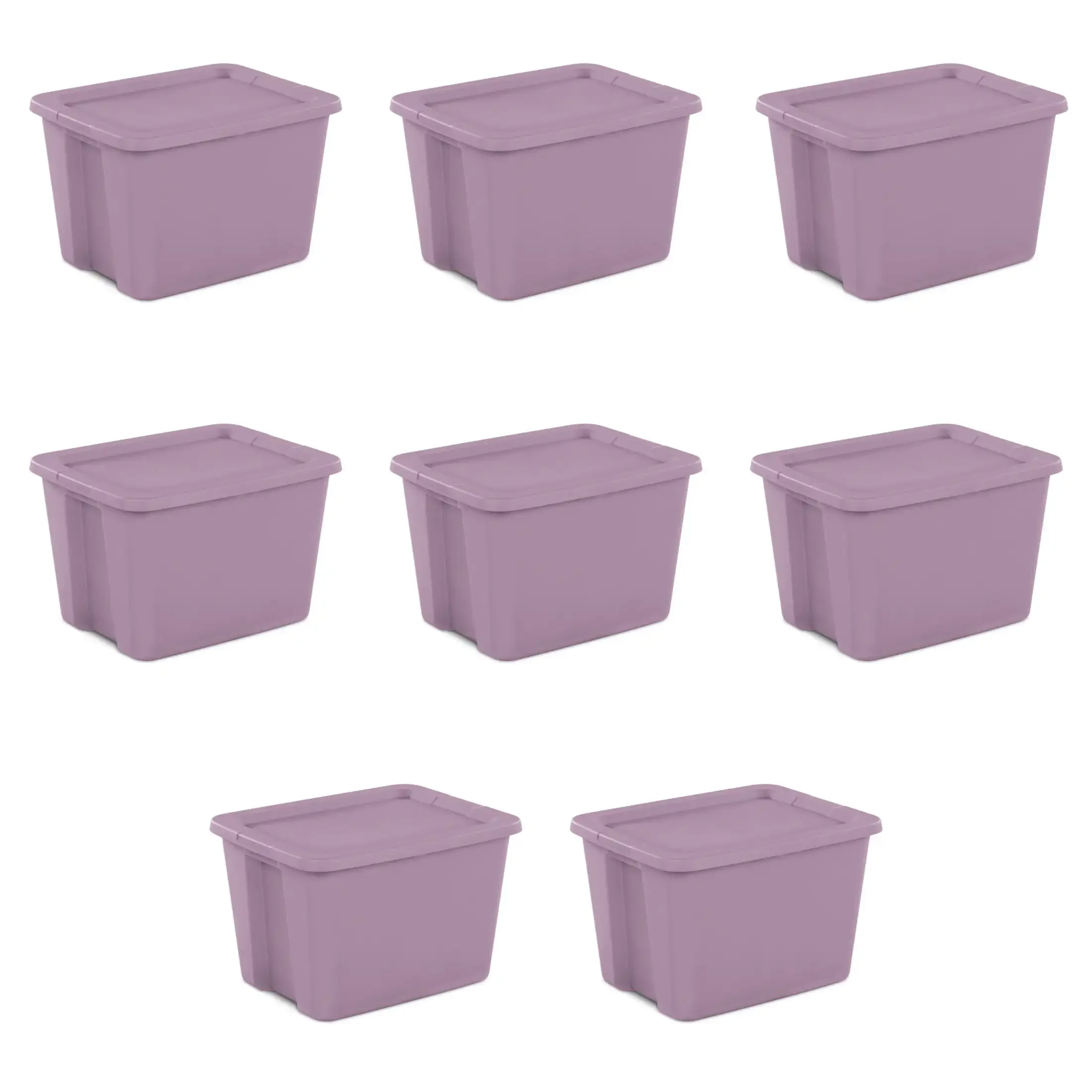 Large Storage Bin, 18 Gallon Plastic Storage Container with Snap-On Lid, Lilac, Pack of 8