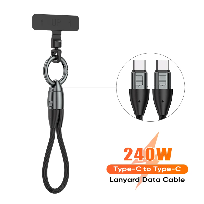 2 in 1 USB C Phone Lanyard Cable,240W Type C Fast Charging Cord,Football Design Wrist Strap Wire for iPhone 17-0.14m/0.3m/1.2m