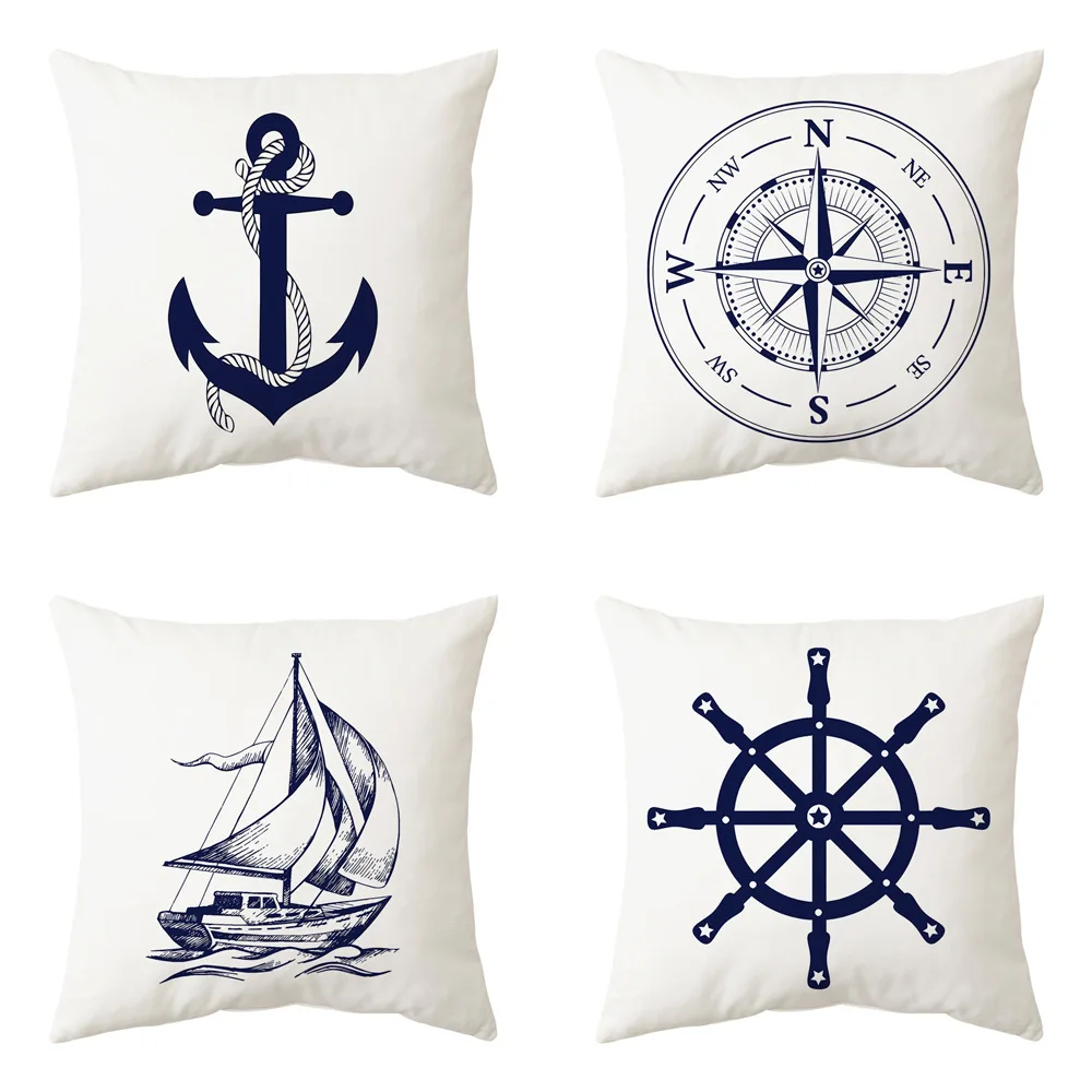 

45x45cm New Ocean Throw Pillows Sailing Series Pillow Case Home Cushion Cover Nordic Car Decorative Pillows Cover Room Decor