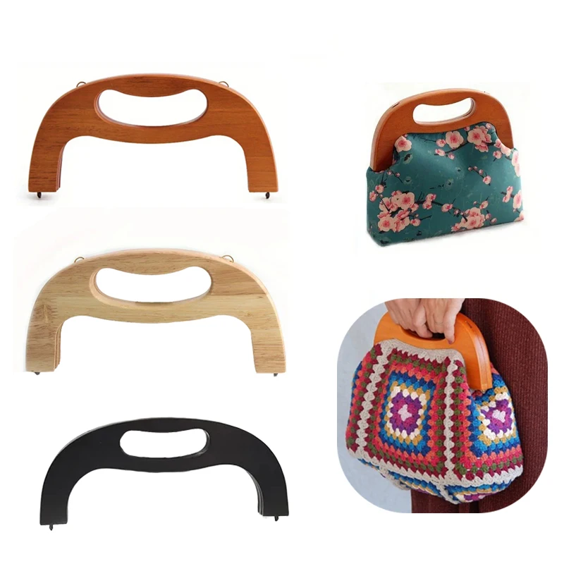 1Pcs 24.5*12cm Solid Wood Handbag Frame Bag Wooden Handles Retro Rattan Purse Kiss Clasp DIY Women Handbag Making  Accessories