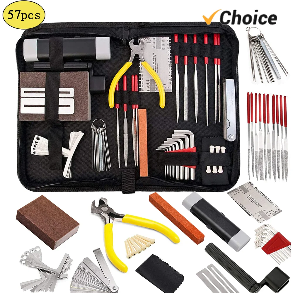 14PCS/57PCS/74PCS  Guitar Tool Kit Carry Bag Repair Tools String Action Ruler Luthier File Guitar Bridge Pins for Guitar Ukulele