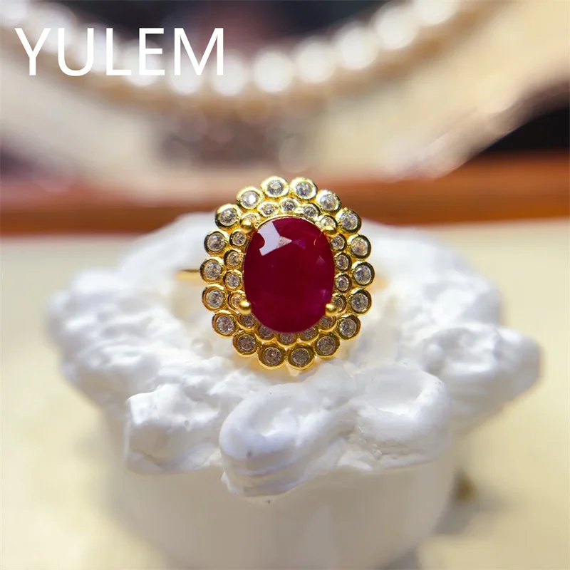 S925 Sterling Silver Inlay 6*8mmNatural Ruby Ring Certificate Fashion Fine Charm Weddings Jewelry for Women