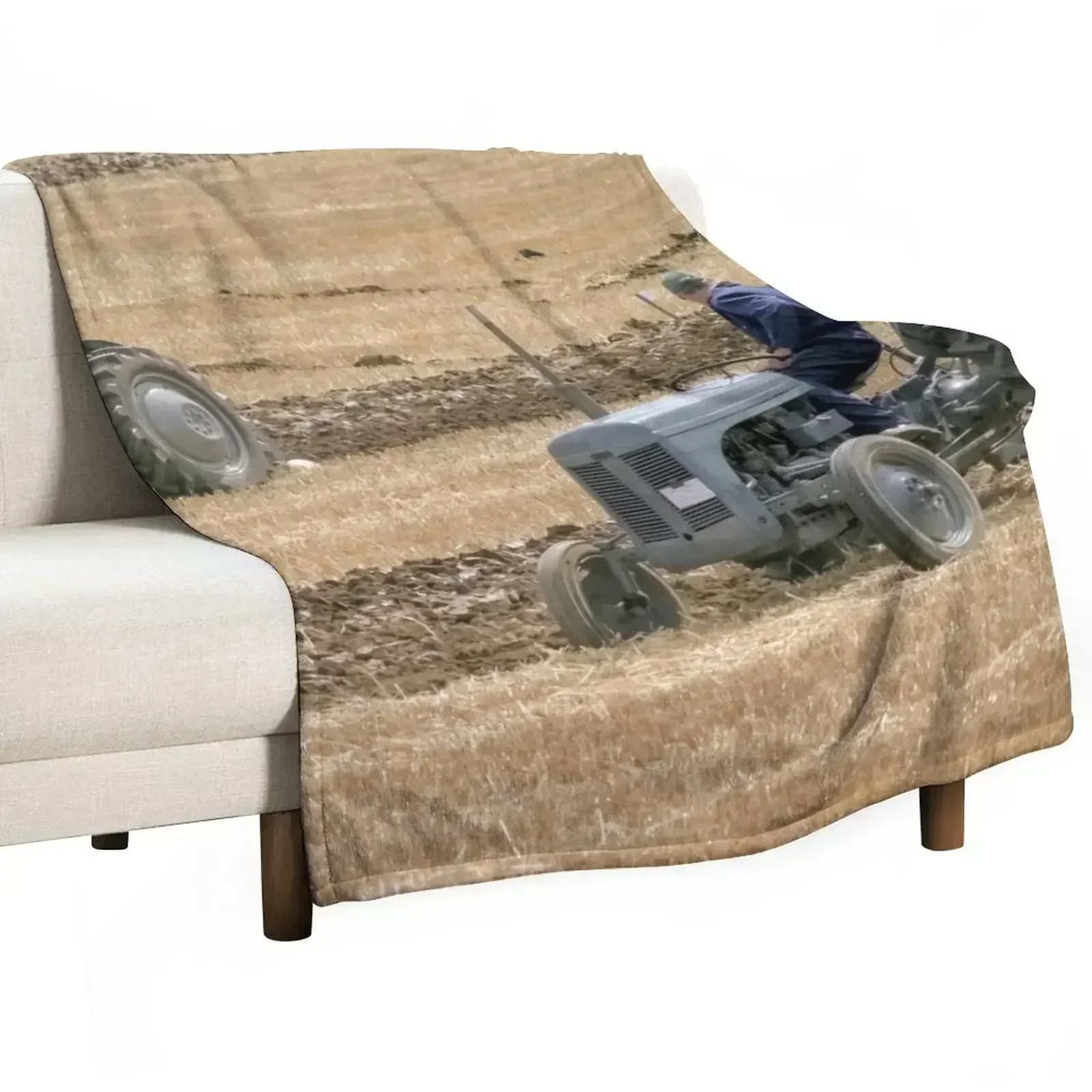 Two grey Ferguson tractors ploughing. Throw Blanket Summer Sofa Quilt Plaid Blankets