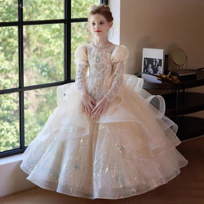 New White Girls Sweet Cute Princess Dress Clothes Kids HostChildren Party Celebration Costume Piano Performance Formal Gown