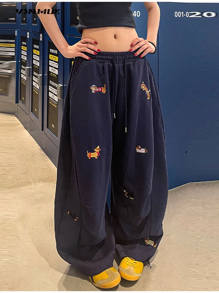 الأمريكية العصرية الهيب هوب السجق الكلب التطريز سراويل تقليدية المرأة فضفاضة مستقيم الساق Sweatpants 2025 الخريف سراويل شتوية #2