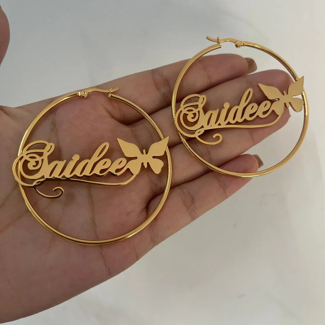 

Custom Butterfly Name Hoop Earrings For Women Girl Jewelry Personalized Stainless Steel Nameplate Earrings Best Friends Gifts