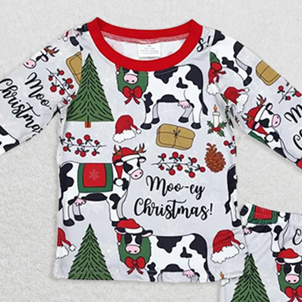طقم بيجامات أبقار عيد الميلاد للأطفال الصغار سروال علوي مطبوع عليه "عيد ميلاد سعيد" ملابس نوم للأطفال ملابس أطفال مريحة