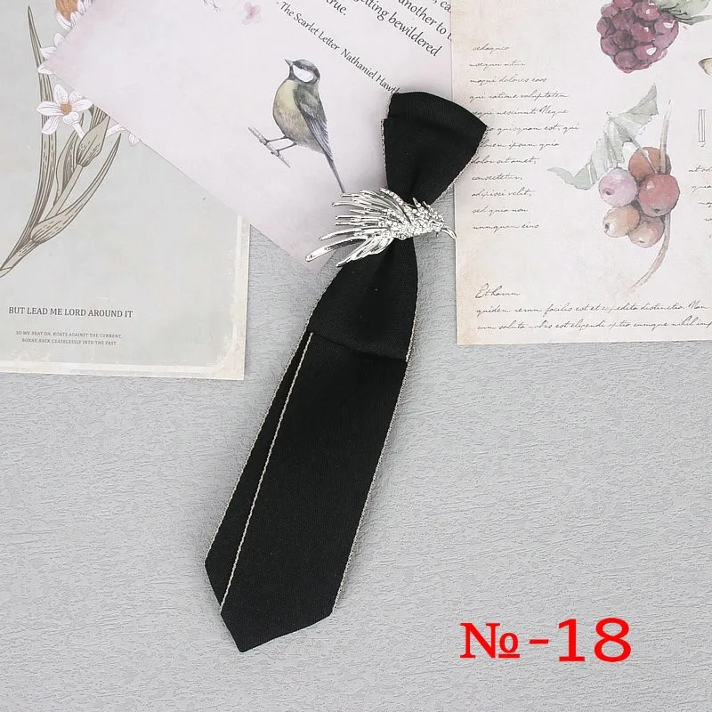 Handgemachte schwarze Band Krawatte Kristall Strass Schmuck Männer Shirts heiße neue Mädchen Jungen Kragen Krawatten Schuluniform Frauen Krawatte – Detail 19