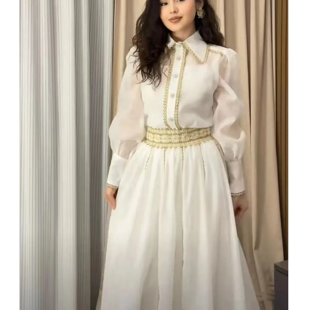 

Ele Lace irt Single Button Top plus Full Skirt Set Australian Socialite Faion Long Sve Button up Polyester Blend