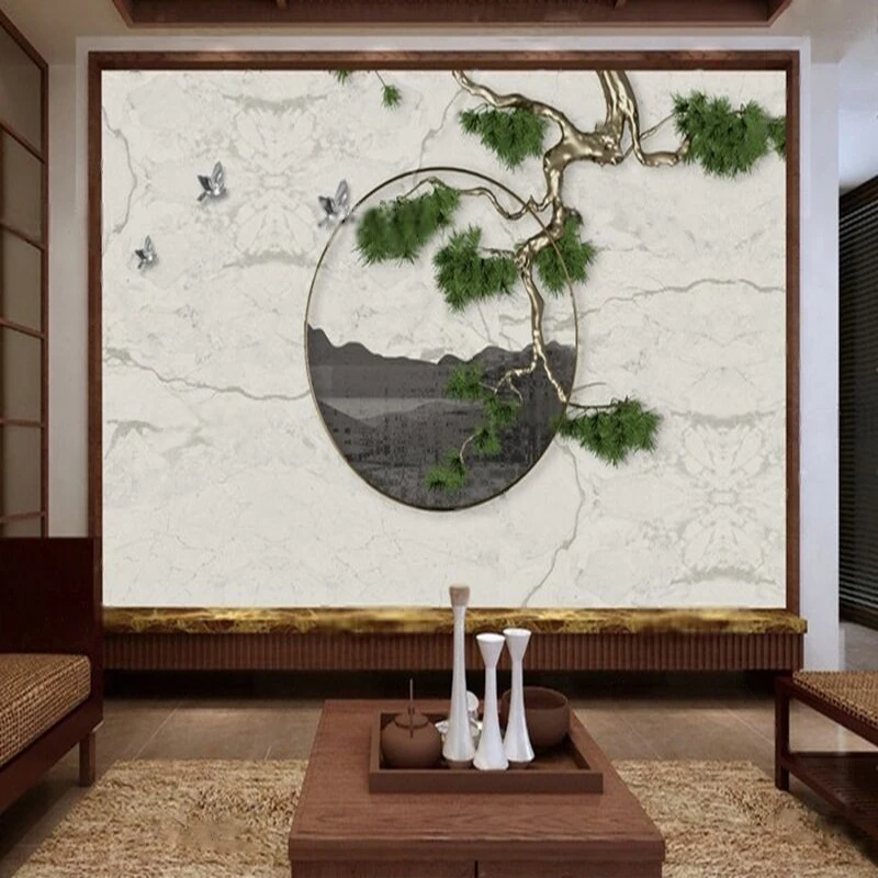 New Chinese-Style Minimalist Artistic Conception Distant Mountains Ancient Pines Rural Scenery Flowing Water Mountain Ranges