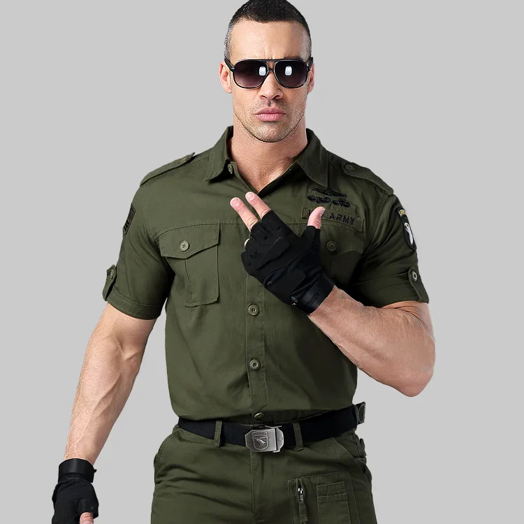 

Мужская рубашка цвета хаки с коротким рукавом в стиле милитари, мужская блузка, камуфляжная рубашка пилота с двойным карманом, свободная армейская зеленая рубашка 2024, новая модель, мужская рубашка
