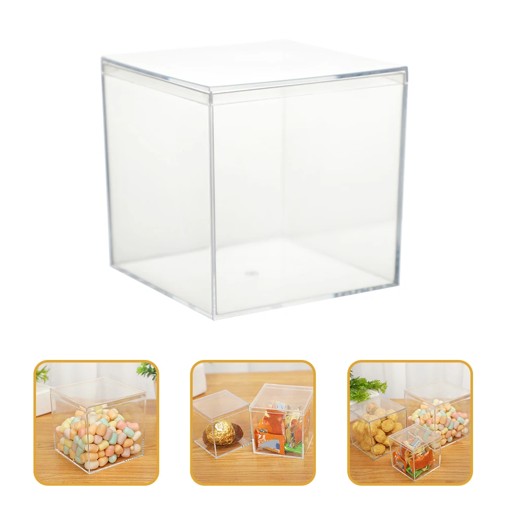 

3pcs Clear Square Candy Boxes Wedding Gift Display Case For Jewelry Storage Treats Packaging Plastic Cube Decorative Box