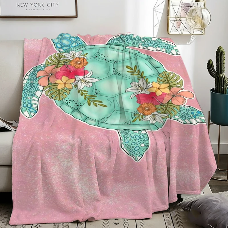 White Background Painted Turtle Shell Starfish Fleece Blanket For Coastal Bedroom Decor Lightweight Plush Throw Blanket Cover