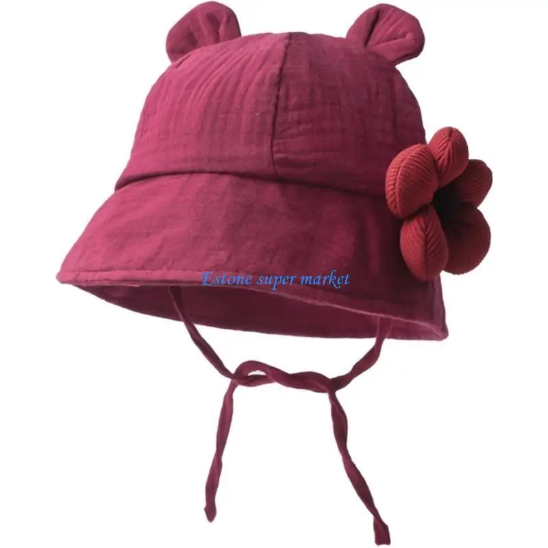 

090B Lovely Baby Bucket Hat with Flower Charm, Cotton Sunhat Travel Beach Caps Infants Bonnet for Everyday Outdoor Activities