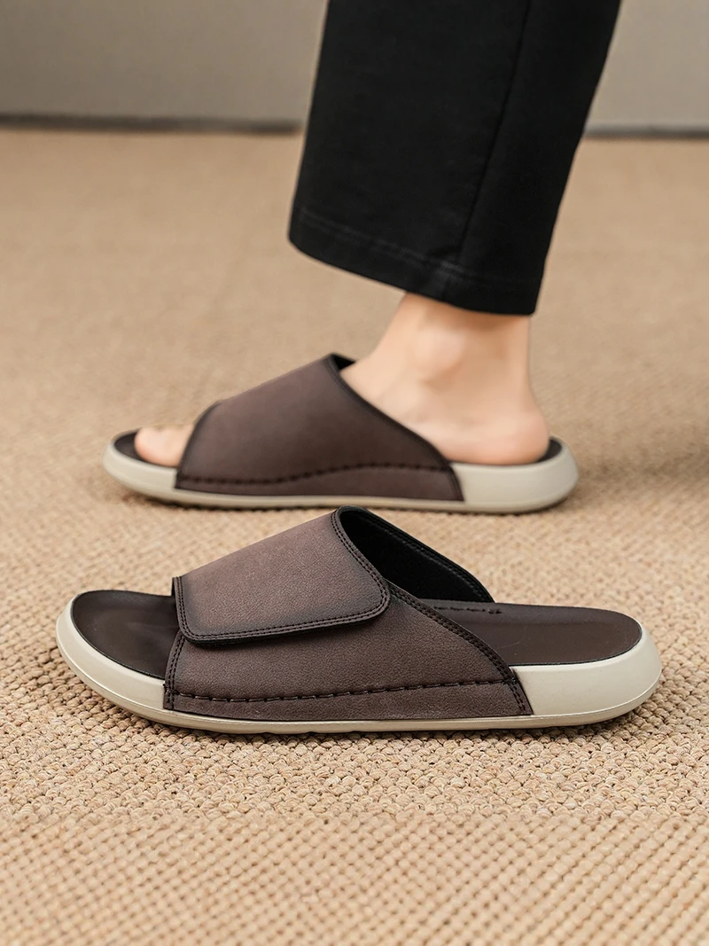 

Men's Summer Outdoor Indoor Comfortable Slip-On Sandals Anti-Slip Soft Bottom Magic Tape Casual Home Beach Shoes