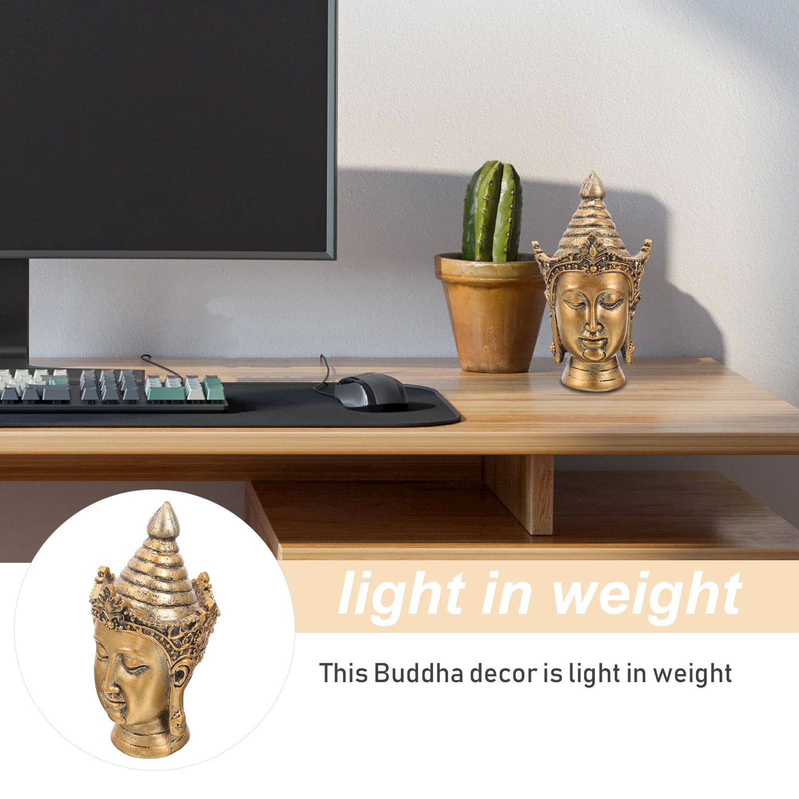 Buddha Head Statue Resin Material Sturdy Office Table Decoration Zen Culture Aesthetic Gift Buddha Decor