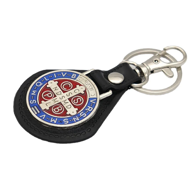 Colorful Saint Benedict Keychain Exorcism Tag Religious Pendant Cross Keychain Ring Religious Jewelry Accessories Car Keychain