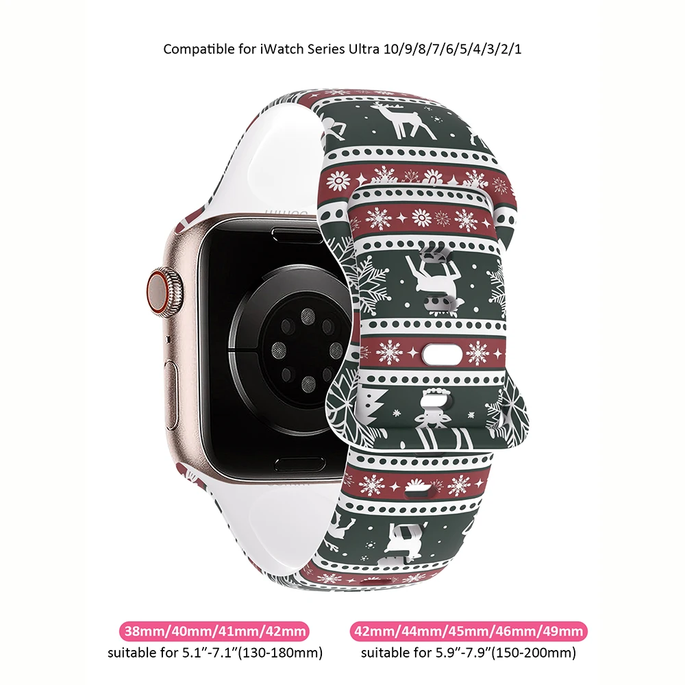 Christmas style watch band for Apple Watch 40/41/42/44/45/46/49mm, soft silicone strap, for iWatch Series12 11 10 987 654