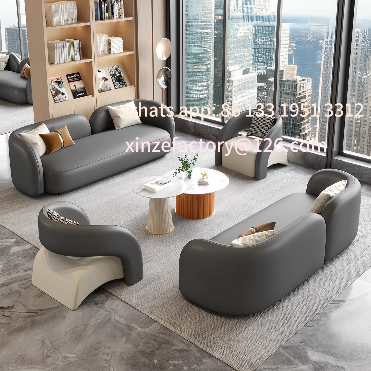 

Customizable Italian light luxury leather sofa combination modern simple living room reception negotiation table
