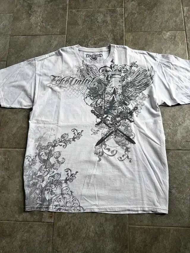 Ecko American Print Short Sleeves Woman Hip Hop Black T Shirt Couple Y2K High Street Pure Cotton Tops Aesthetic Clothes