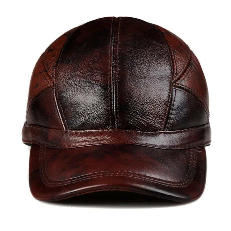 Men\'s Golf Genuine Leather Pilot Hat Male Winter Real Cow Skin Casual Wear Baseball Caps Outdoors Korean Plate Flying Hats