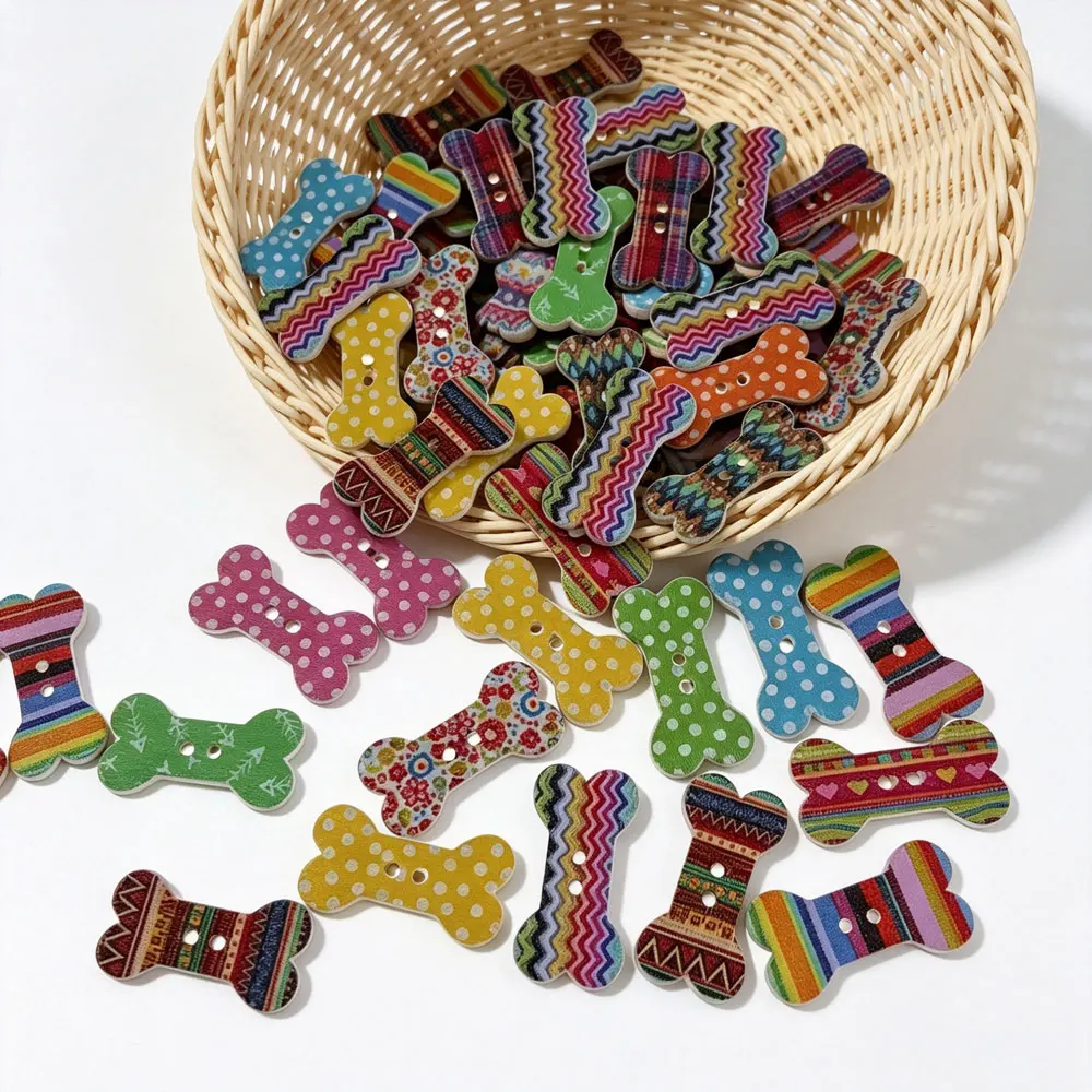 300PCS Cartoon Painted Wooden Bones Pet Decoration Wooden Buttons for Clothing Sewing Supplies Children's Garment DIY Crafts