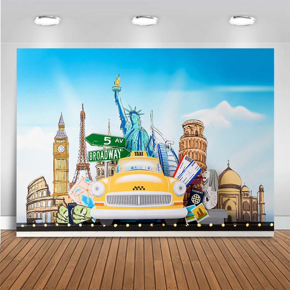 Tiny Tourist Truck Photo Background Children Birthday Cake Smash Photography Backdrop World Travel Photo Studio Props