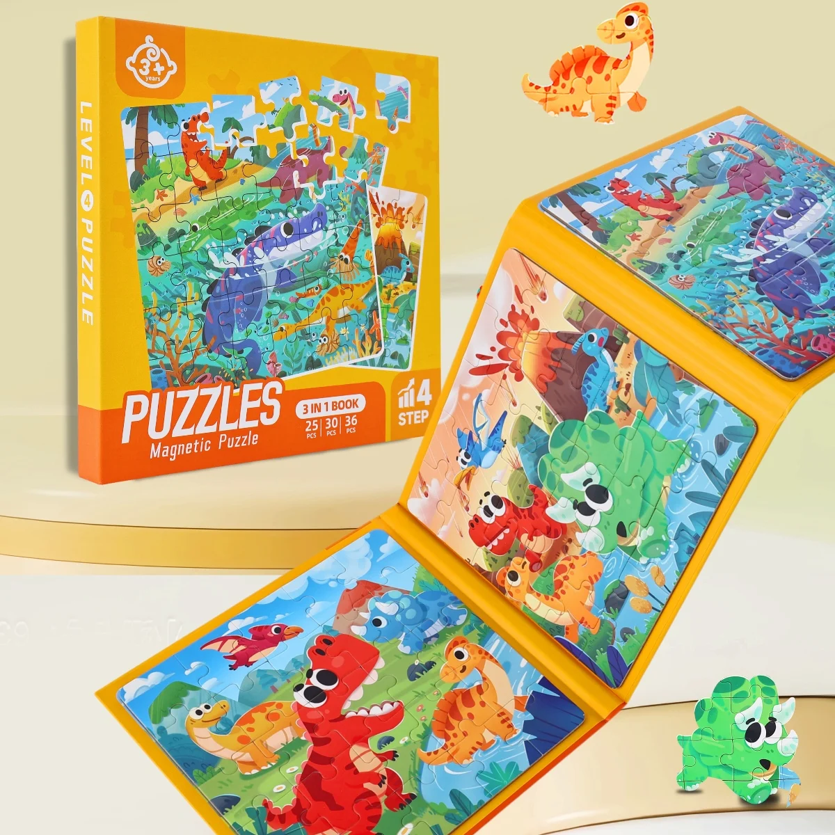 

A Foldableing Magnetic Puzzle Book with Three-In-One Puzzle, a Challenge Game with Difficulty Upgrade, Kidsren's Educational Enlightenment, Logical Thinking and Imagination Development Toys, Fun Cartoon Dinosaur Theme Patterns, a Gift Suitable for Boys an