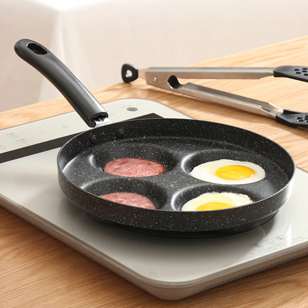 4 Cup Flat Skillet Nonstick Pan Egg Cooker Medical Stone Omelette Fried Frying Silver