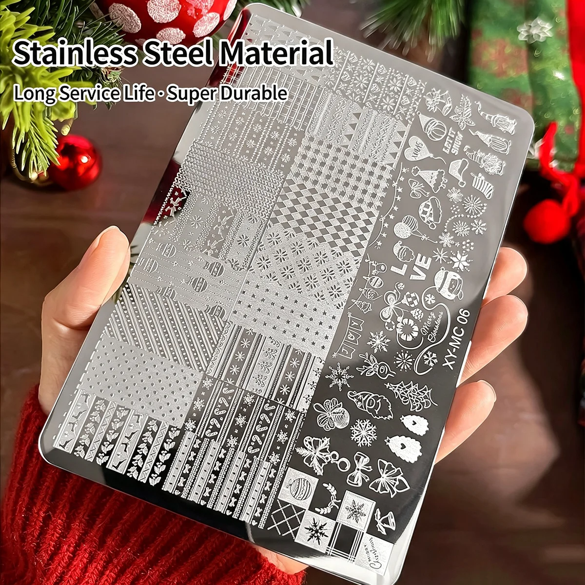 Gotische Buchstaben Nagelkunst Transferdruck Stahlplatte Nagelkunst Silikonstempel Weihnachtsserie Maniküre-Werkzeug Vorlagen – Detail 10