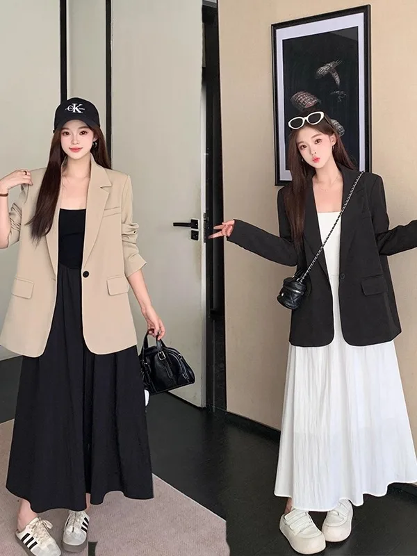 

plus Size Women's Autumn Fashion Set Casual Slimming Dress with Lightweight Strap Dress Elegant Lady Style Two Pieces