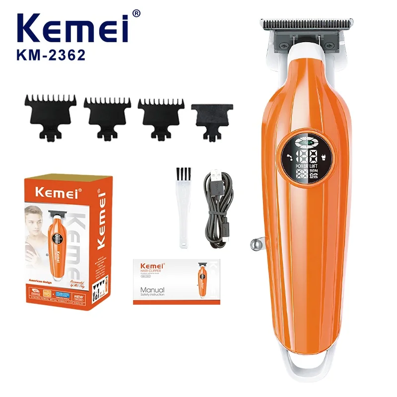 

Kemei 2362, триммер для волос для мужчин, гидрофобное нанопокрытие с нулевым зазором, светодиодный дисплей, машина для стрижки, профессиональная финишная машина