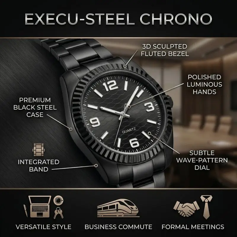1pc Simple and Stylish All-Black Metal Watchband Quartz Watch for Men, Daily Commuting, Trendy and Versatile Style