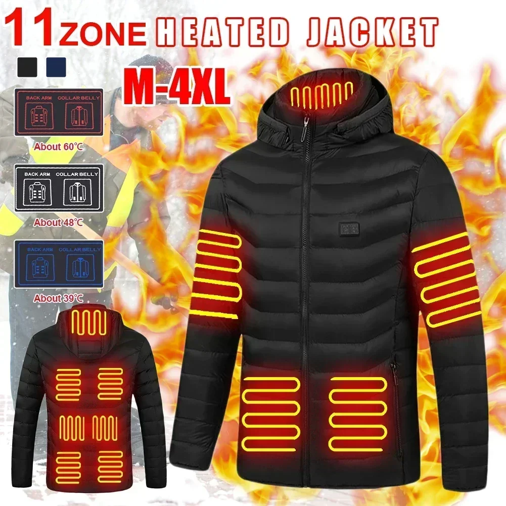 Chaqueta térmica para hombre, abrigo calefactor eléctrico Usb con temperatura controlada por 11 zonas, ropa calefactora, Parka autocalentable para