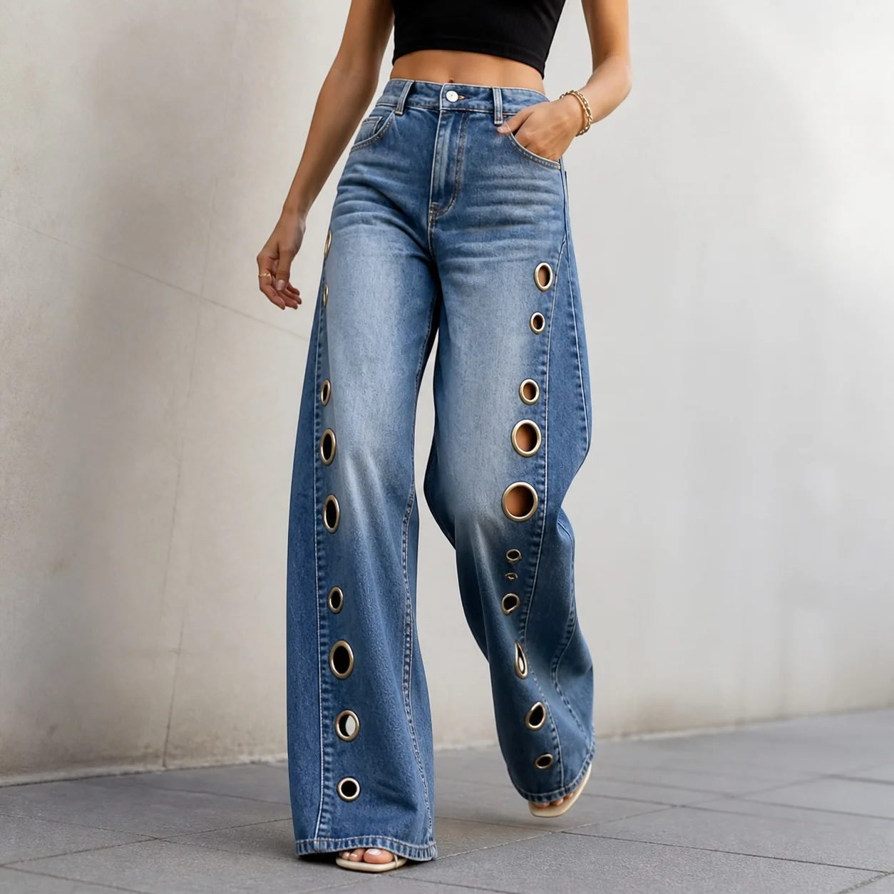 Women's Y2K Baggy Jeans High Waist Loose Fit Full Length Washed Lolita Style Printed Y2K Clothes Streetwear with Wide Leg and