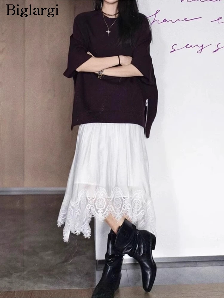 

Летние юбки с кружевными вставками для женщин, новая модная асимметричная белая юбка А-силуэта с высокой талией, элегантная женская юбка 2026