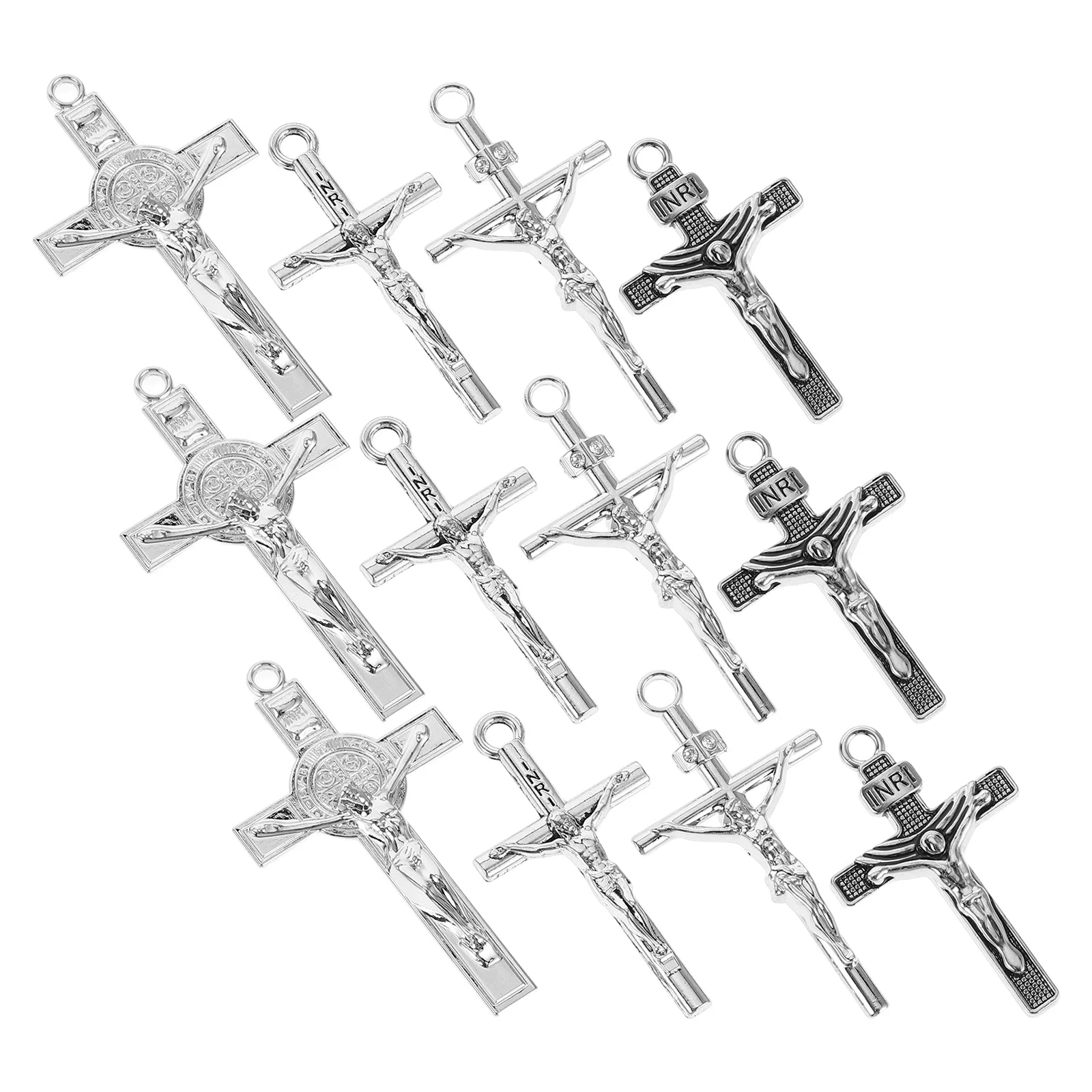 

12 шт. металлических подвесок-крестиков, миниатюрные распятия Иисуса для изготовления ювелирных изделий своими руками, религиозные аксессуары, маленькие христианские подвески