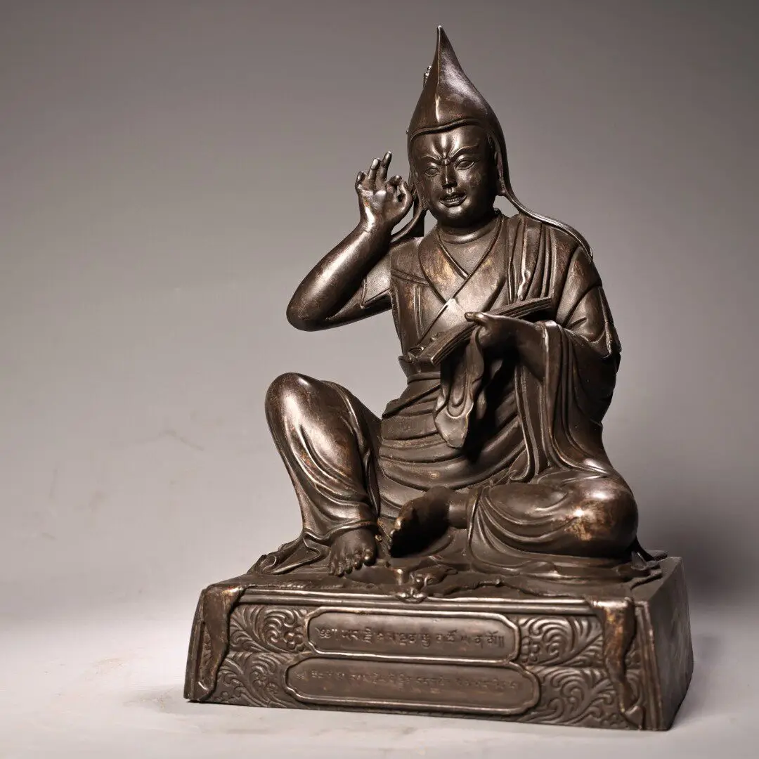Nepal Pure Copper Handmade Engraved Tsongkhapa Buddha Statue Collectible Tibetan Buddhist Home Altar Decor