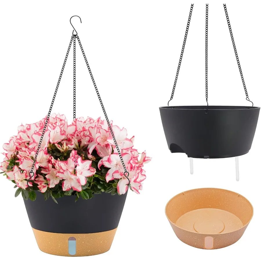 

12 Inch Large Hanging Planters for Outdoor and Indoor Plants 2 Pack SelfWatering Hanging Baskets with Visual Water Reservoir Dr