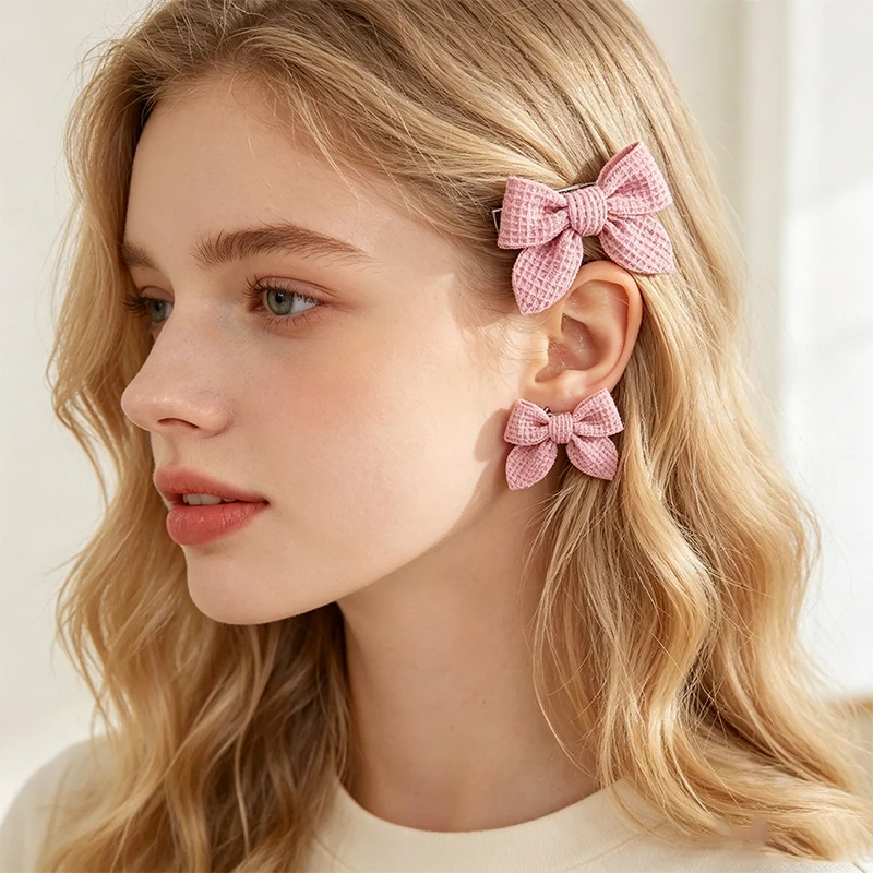 10‑Pack Morandi Color Waffle Fish‑Tail Bow Hair Clips, Girls Hair Accessories