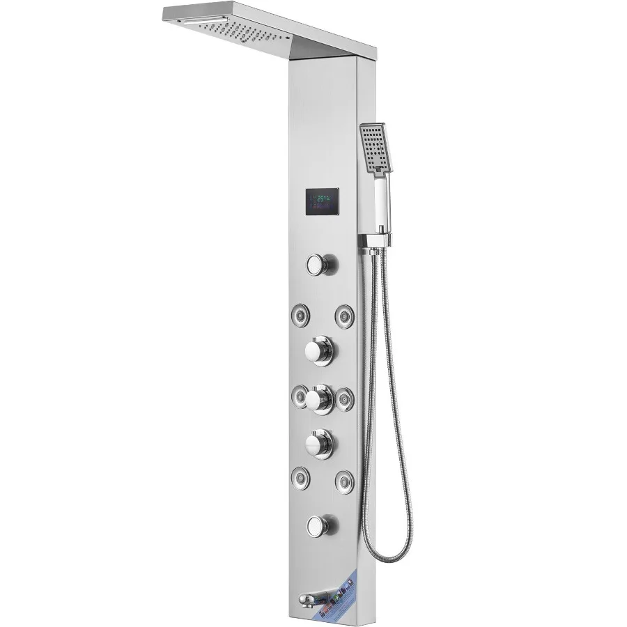 

Shower Panel System 6 Shower Modes LED Screen Hydroelectricity Shower Panel Tower Rainfall Waterfall 8 Massage Jets Tub Spout