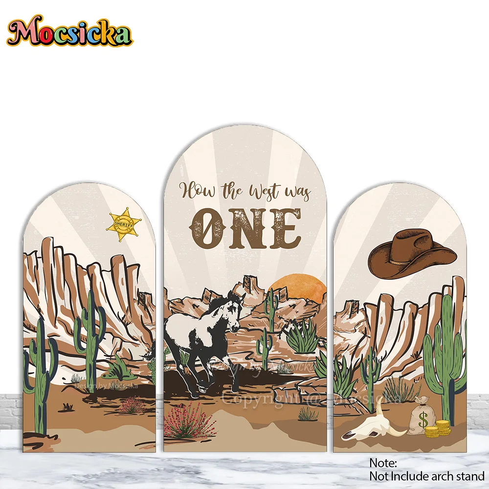 Mocsicka مخصص كيارا قوس 2-الوجهين خلفية الغربية المكسيكي كاوبوي استحمام الطفل 1st حفلة عيد ميلاد خلفية الصبار فوتوبوث