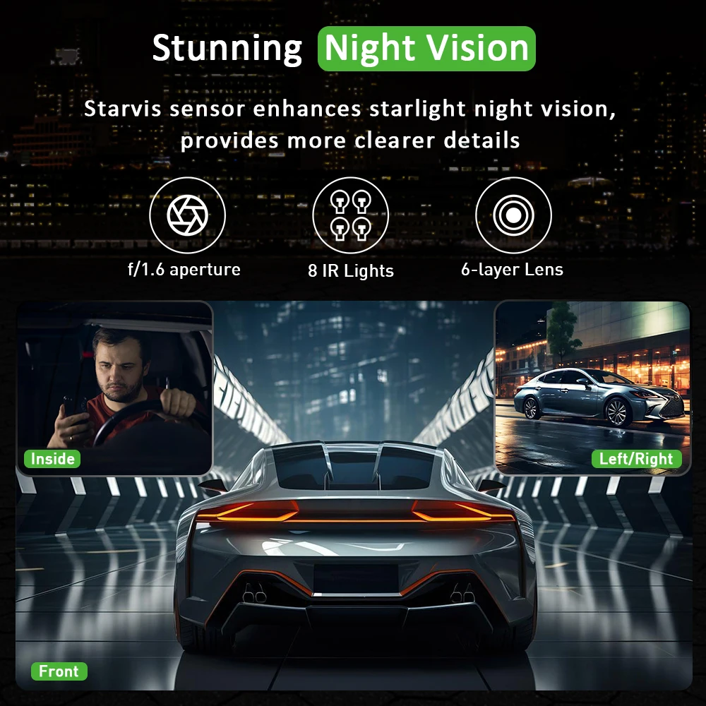 داش كام 3 قناة الصندوق الأسود داش سيارة مسجل فيديو كاميرا مع الرؤية الخلفية DVR 24H شاشة ركن السيارة اكسسوارات السيارات #3