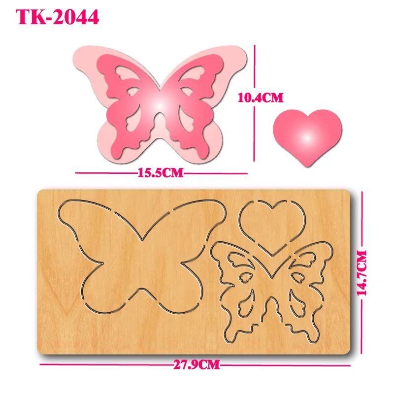 Love Butterfly Wooden Cutting Mold, DIY Keychain/Pendant Pendant/Cutting Thin Paper Card Making, Leather Craft Cutting Mold