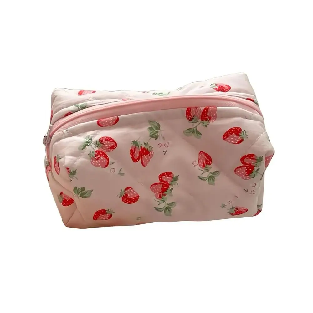 Storage Organizer Floral Puffy Quilted Makeup Bag Flower StrawberryPrinted Makeup Accessory Large Travel Cosmetic Bag