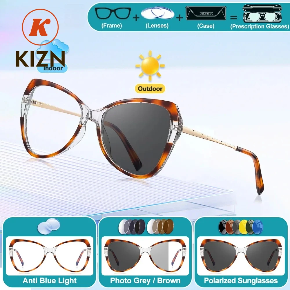 

Классические квадратные женские очки KIZN для коррекции близорукости, фотохромные прогрессивные оптические очки с защитой от синего света