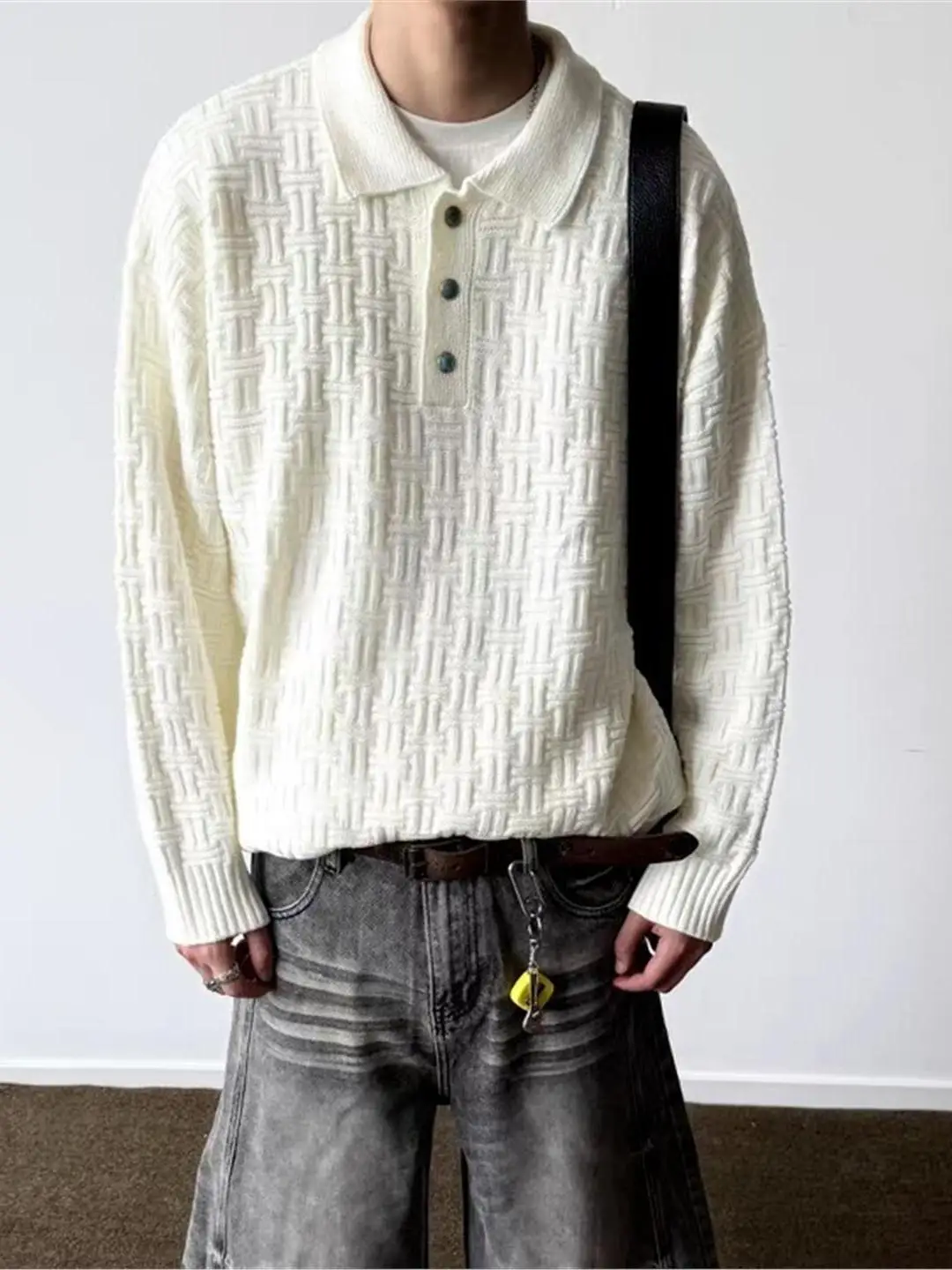 

Loose Fit Men's Knitted Ne Sweater Casual American Sle Autumn Winter Comfortable Warmth Color Simple Design