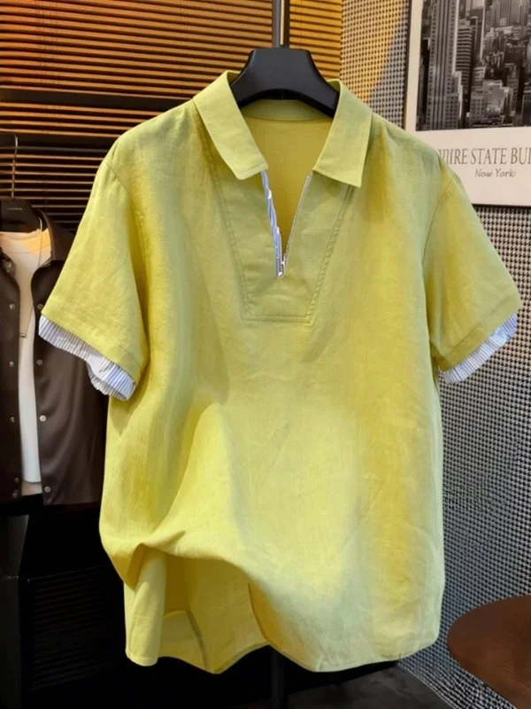 

plus Size 300 Pounds Yellow Neck Short Sleeve Loose Shirt Women's Casual Style Breathable Skin-Friendly Summer Top
