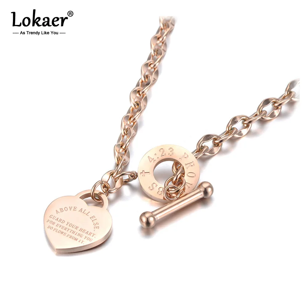 Titanium Stainless Steel Heart Charm Pendant Necklaces Jewelry Classic Love Bible Proverbs 4:23 O-Chain Necklace N19085