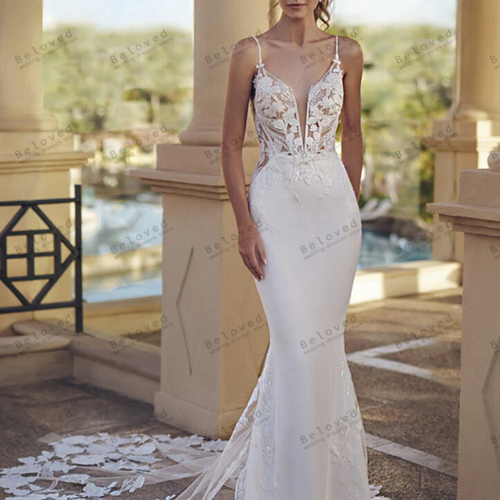 

Gorgeous Wedding Dresses Satin Bridal Gowns Lace Appliques Spaghetti Straps Robes Vestidos De Novia Glamorous Customized 2025